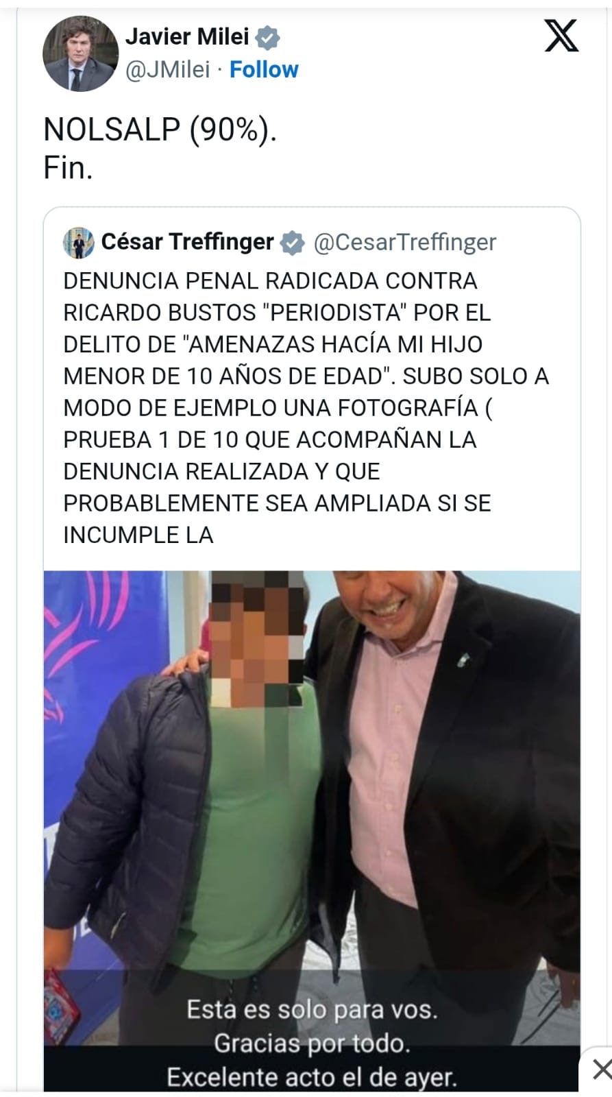 Milei se metió en la pelea entre Treffinger y Bustos