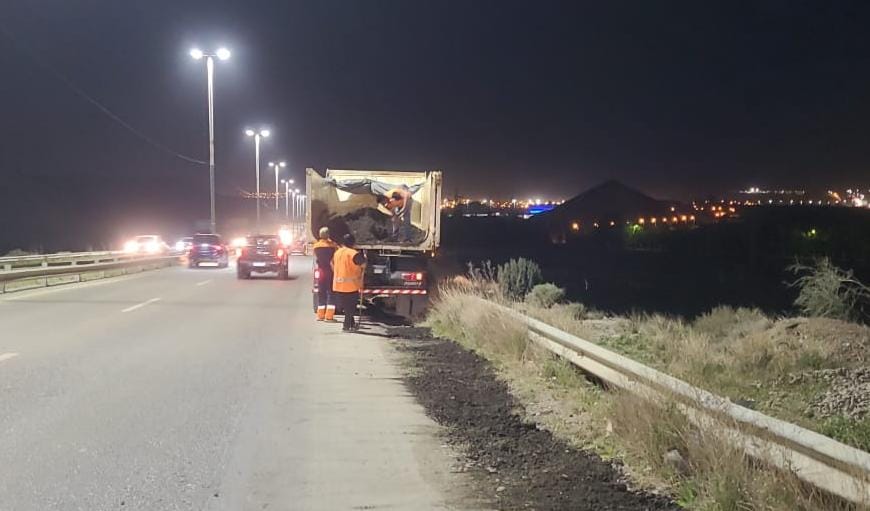 Vialidad Nacional reparó una socavación en el acceso norte de la Ruta 3 en Comodoro Rivadavia