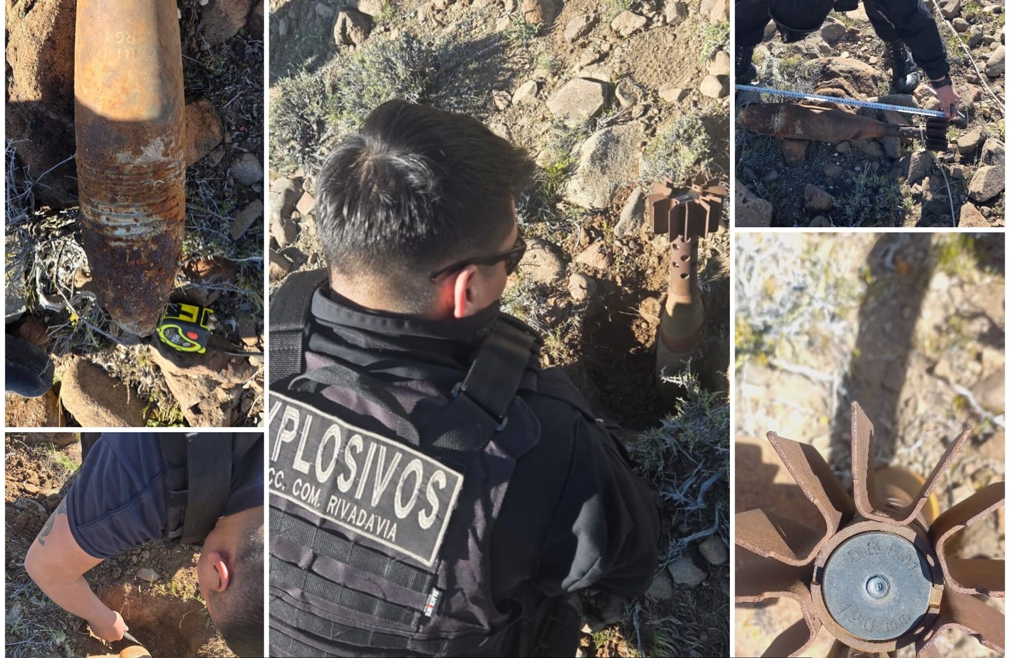 Encuentran  un proyectil de mortero en un campo de Sarmiento y lo retiran para peritaje