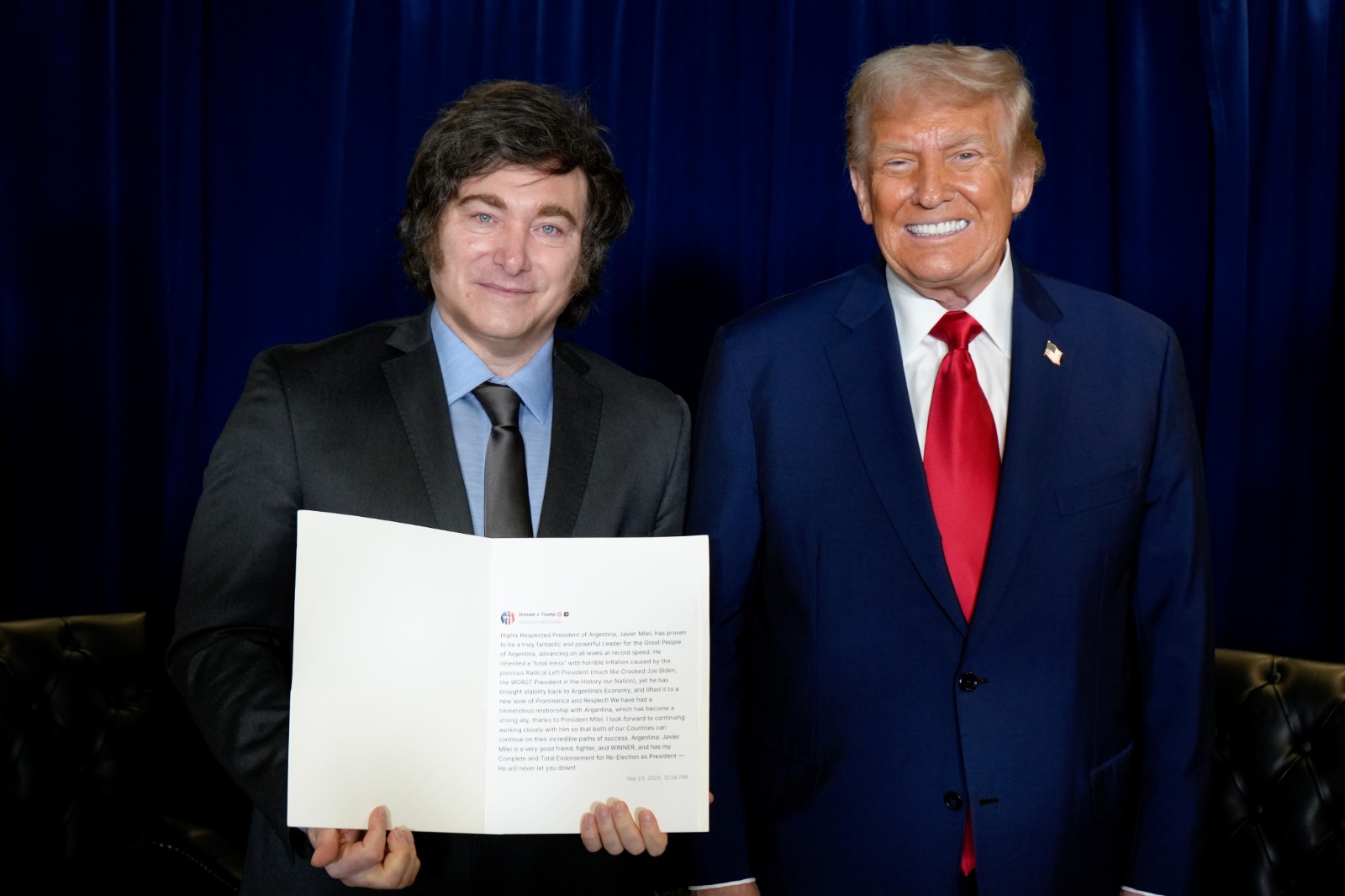 Trump dice en reunión con Milei que no cree que Argentina necesite un «rescate»