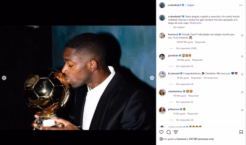 El inesperado gesto de Messi con Dembélé tras su Balón de Oro