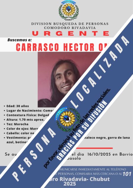 Apareció en buen estado de salud Héctor Omar Carrasco