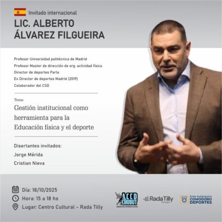 Rada Tilly recibe al especialista español Alberto Álvarez Filgueira para una capacitación en gestión deportiva