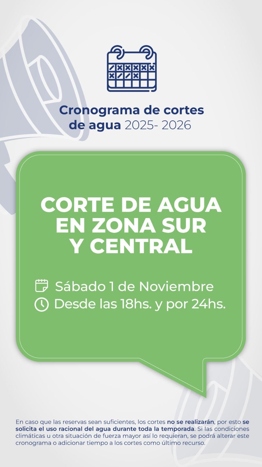 Corte de agua en zona sur y centro