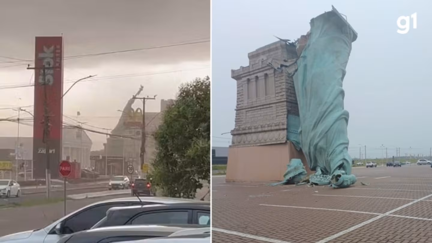 Brasil: así derribó el viento una réplica de la Estatua de la Libertad