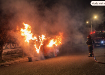 Un carro de comidas quedó destruido tras un incendio en la madrugada