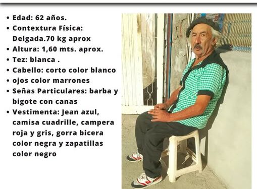 Buscan a un hombre de 62 años visto por última vez en el barrio Ceferino