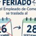 El Día del Empleado de Comercio se trasladará al lunes 28