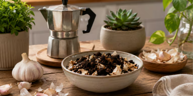 Café usado y ajo es la mezcla casera que gana espacio en la jardinería